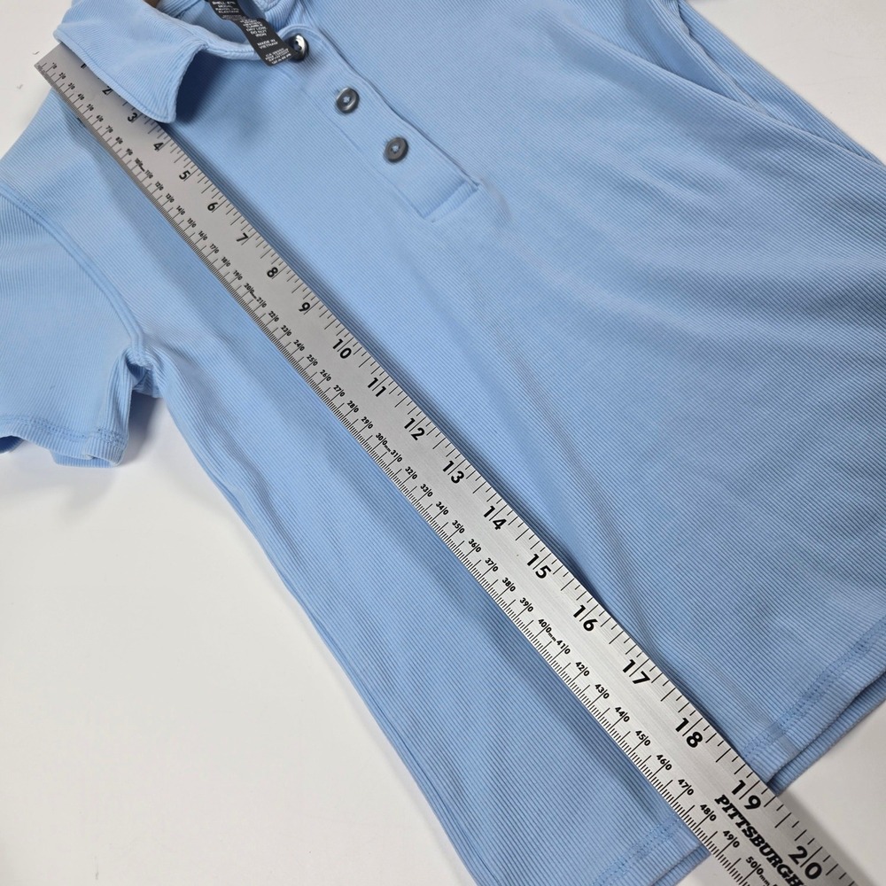 Vuori Polo Shirt Womens S‎ Light Blue Ribbed Knit Short Sleeve VW1050 Crop - Picture 6 of 7
